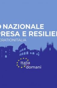Piano nazionale di ripresa e resilienza #Nextgenerationitalia domani; Stemma dell’Unione Europea e logo della Repubblica